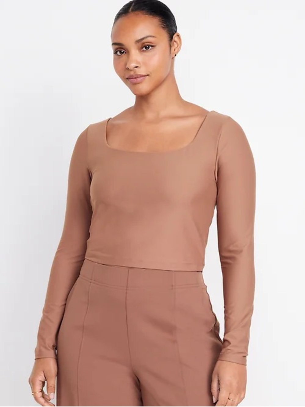 Old Navy Active Powersoft Square Neck Long Sleeve Crop Top Brown L
